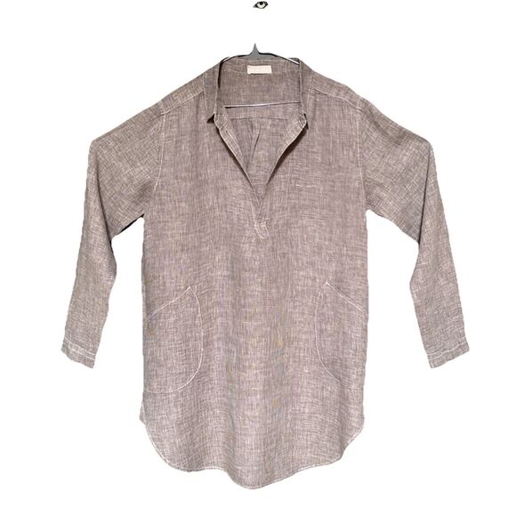 CP Shades Size M Teton Tunic Linen Brown White V-Neck Pockets $242 USA Made - Picture 2 of 14